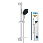GROHE Vitalio Comfort 110 - Shower Set (Square 11 cm Hand Shower 2 Sprays: Rain & Jet, Anti-Limescale System, Hose 1.75 m, Rail 60 cm, Water Saving), Easy to Fit with GROHE QuickGlue, Chrome, 26398001