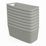 Curver Set of 8 Jute Half Medium Decorative Plastic Organization and Storage Basket Perfect Bins for Home Office, Closet Shelves, Kitchen Pantry and All Bedroom Essentials, Grey, 8 Count