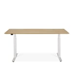 Ethnicraft - Bok Adjustable Desk - Varnished Oak Top - White Base -  With Cable Management -160 x 80 cm - Skrivbord - Alain Van Havre - Träfärgad - Trä