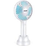 Handheld Fan Portable, Mini Hand Held Fan with USB Rechargeable Battery, 3 Speed Personal Desk Table Fan with Base, 8-12 Hours Operated Small Makeup Eyelash Fan for Women Girls Kids Outdoor (White)