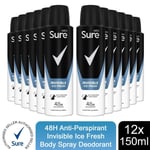 Sure Men Anti Perspirant 48H Protection Invisible Ice Deodorant, 12 Pack, 150ml