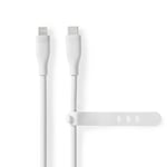 Nedis Lightning Kabel | USB 2.0 | Apple Lightning 8-pin | USB-C™ Han | 480 Mbps | Nikkelplateret | 1.50 m | Runde | Silikone | Hvid | Box