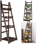 Bookcase Shelf Decorative Wall Flower Plant Style Wooden Doors Stairs Ladder 4th Floor Living Room Office Collapsible Storage of Brown Antique Brown Uptodate