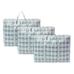 Lot de 3 grands sacs de rangement à carreaux (60 x 50 x 25 cm) solides et durables imperméables avec fermeture éclair, poignée de rangement en tissu attachée, sacs à bagages réutilisables