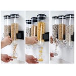 Wall Mounted Cereal Dispenser Dry Food Storage Container (Size: Triple, Black)