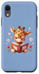 Coque pour iPhone XR Girafe bleue lisant un livre sur le thème de la forêt enchantée