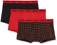 HUGO BOSS Men's Hugo 3 Pack Stretch Cotton Trunk Underwear, Black Fog/Red Check/Red, L