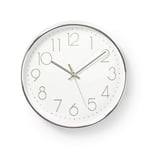 Väggklocka | Diameter: 300 mm | Plast | Silver / Vit