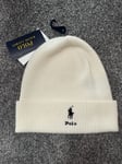 Polo Ralph Lauren Cream Wool Beanie Hat BNWT RRP £75 One Size Black Logo