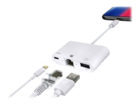 MicroConnect - Lightning till Ethernet / USB-C / USB-A - Lightning hane till USB, RJ-45, Lightning/USB-C hona - vit - för Apple iPad/iPhone/iPod (Lightning)