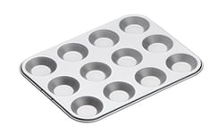 KitchenCraft Non Stick Muffin Tin / Mince Pie Baking Tray, 12 Holes, 31.5 x 24 cm, Silver