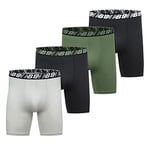 New Balance Men's 5" Performance No Fly Boxer Brief (4 Pack), Black/Silver/Deep Olive Green/Black, L