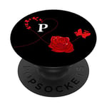 Pop Up Phone Grip,Red Heart Butterfly Rose Letter P Black PopSockets PopGrip - Support et Grip pour Smartphone/Tablette avec un Top Interchangeable