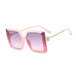 YIERJIU Sunglasses Vintage retro oversized square Sunglasses fashion diamond decoration gradient Sunglasses female uv400 shades,pink