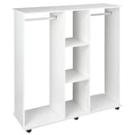 Mobile Open Wardrobe Storage Shelves 6 Wheels Clothes Hanging Rail