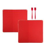 Silicone Baking Mat Pyramid Cooking Pan Value 2 Pack with 2 Pack Brush, Diamond Chef Mats Small Non-Stick Healthy Food Fat Reducing Sheet for Oven Grilling BBQ (2 Pack Red All Small + 2 Red Brush)