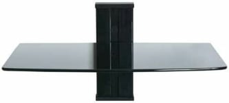 NEW LEVV BLACK GLASS 1 SHELF WALL MOUNTED SKY BOX DVD REMOTE TV STORAGE UNIT