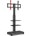FITUEYES TV Cart Mobile TV Stand Trolley for up to 65” TV Swivel Tall Floor TV Stand on Wheels with Wooden Base and 2 Height Adjustable Shelves Easy Assembly Holds 40kgs