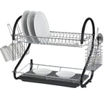 St@llion 2 Tier Dish Drainer 18 inch Rack Holder Durable for Cutlery and Kitchen Accessories (Black).