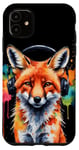 iPhone 11 Fox Headphones Music Colorful Animal Art Print Graphic Case
