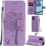 DodoBuy Oppo A52/A72/A92 Case Cat Tree Pattern PU Leather Flip Cover Wallet Stand with Card/Cash Slots Packet Wrist Strap Magnetic Clasp for Oppo A52/A72/A92 - Lavender