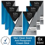Sure Men Maximum Protection Clean Scent Anti-Perspirant Deodorant, 6 Pack, 45ml
