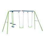 Outsunny Metal Garden Swing Seesaw Set Height Adjustable Children Outdoor Backyard Play Set for Toddlers Over 3 Years Old, Green