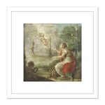 Allegory Birth William Prince Orange 8X8 Inch Square Wooden Framed Wall Art Print Picture with Mount