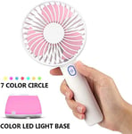 Dfjhure Handheld Fan, Mini Hand Held Fan with 7 Color LED Light Base, 2000mAh Battery Operated USB Rechargeable Desk Fan, 3 Speeds Electric Portable Personal Cooling Fan for Home Office Travel (Pink)