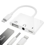 Lighting to USB 3 Camera Adapter,3 in 1 USB Female OTG Adapter with 3.5 mm Headphone Jack + Charging Splitter Compatible with Phone 11/X/Xs/8 Plus,Support Card Reader,MIDI Interface,Keyboard-Blanc