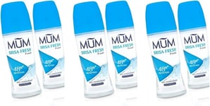 6 x Mum Brisa Fresh Deodorant Roll On Anti-Perspirant 48h Protect, Alcohol Free