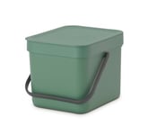 Brabantia Sort & Go Food Waste Bin 6L, Small Countertop Kitchen Compost Caddy with Handle & Removable Lid, Easy Clean, Fixtures included for Wall/Cupboard Mounting, Fir Green