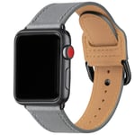 SUNFWR Strap Compatible with Apple Watch 42mm 44mm 45mm, Thin Genuine Leather Replacement starp, Multiple Colour Bands for iwatch Series 7/6/5/4/3/2/1,SE,Women Men(42mm 44mm 45mm,Dark Gray/Black)