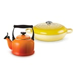 LE CREUSET Signature Cast Iron Shallow Casserole, Round, Diameter 30 cm + Le Creuset Traditional Stove-Top Kettle with Whistle, Suitable for All Hob Types Including Induction and Cast Iron