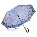 totes Parapluie InBrella à fermeture inversée, Jardin de fleurs., Taille unique, Inbrella Parapluie à fermeture automatique inversée avec crochet en J, résistant au vent et à la pluie