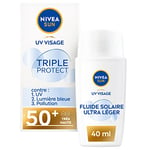 NIVEA SUN Soin solaire Triple Protect 50+ (1 x 40 ml), Fluide visage quotidien à la texture ultra-légère, contenant de l’Acide Hyaluronique