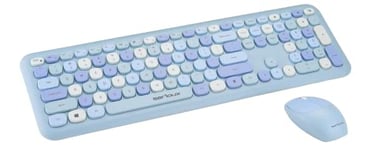 Serioux Ensemble Clavier sans Fil 2,4 GHz Ultra Fin Full Size Clavier sans Fil avec Jeu de Souris, Repose-Poignet, PC/Ordinateur Portable, Disposition américaine, Sweets Blue