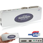 Station d accueil Hi-Speed USB 2.0 avec 8 ports (2xUSB 2.0 + souris PS2 + clavier PS2 + RS232 + DB25 + LAN + Upstream), Argent