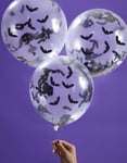 5 st 30 cm Transparenta ballonger med fladdermuskonfetti - Fright Night