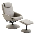 Grey Lounge Recliner Chair 360' Swivel & Footstool Armchair Grey Faux Leather