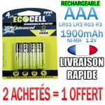 4 PILES AAA RECHARGEABLE ACCUS MIGNON 1900mAh Ni-MH 1,2V R3 LR03 - 2 = 1 OFFERT #22
