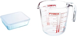 Pyrex Rectangular Dish with Plastic Lid, 0.8L & Measuring Jug 500ml | Capacity