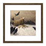 Schenck Anguish Sheep Ewe Crows Carrion Painting 8X8 Inch Square Wooden Framed Wall Art Print Picture with Mount