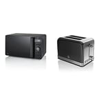 Swan Stealth 20L LED Microwave, Matte Black, 800W, Various Power Levels & 2 Slice Retro Toaster, Black, Defrost, Cancel and Reheat Functions, Slide Out Crumb Tray