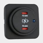 Sutars USB-uttag Sutars, utanpåliggande, svart, fyrkantig, 12 / V 24 V, 60 W, 2.1 A, USB-C + USB-C, med lock