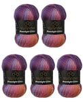 Moonlight Glitter Batik Simli - Lot de 5 pelotes de laine à tricoter de 100 g - 500 g au total - 20% laine métallisée - Dégradé de couleur - 5600 violet baie orange