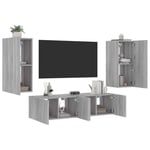 vidaXL 4 Piece TV Wall Units with LED Grey Sonoma Engineered Wood UK GF0