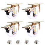 Pack of 4 Swivel Casters White,2 inch 50mm Nylon Furniture Caster,360° Top Plate,Ball Bearing,Dual Locking,Load Capacity 500kg,with Screws and Washer,for Trolley,Cabinet(Brake)