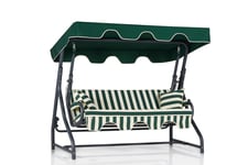 Muriel 3-sits hammock - Randigt grönt tyg + grönt soltak
