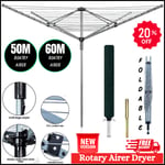 ROTARY AIRER 50M OUTDOOR 4 ARM CLOTHES WASHING LINE DRYER GROUND SPIKE & COVER